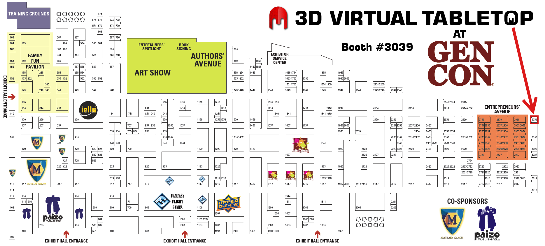 3D Virtual Tabletop Booth Location #3039 at Gen Con